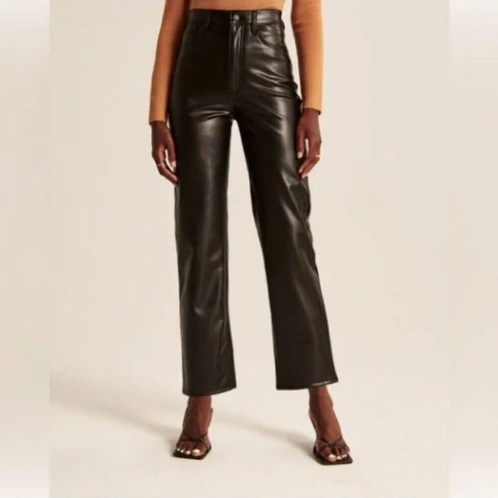 Abercrombie & Fitch Ankle Straight Ultra High Rise Vegan Leather Pants City Chic